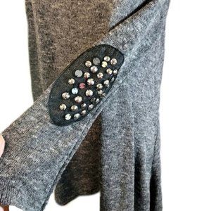 J MODE USA Gray & Black Rhinestone Embellished Elbow Hi Low Tunic Sweater | XL